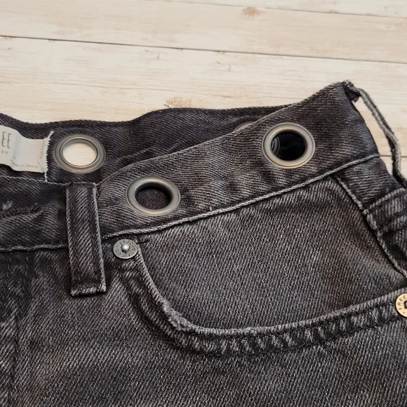 Free People Sashed and Relaxed Grommet Distress Cutoff Denim Shorts Black 24 - Picture 10 of 15